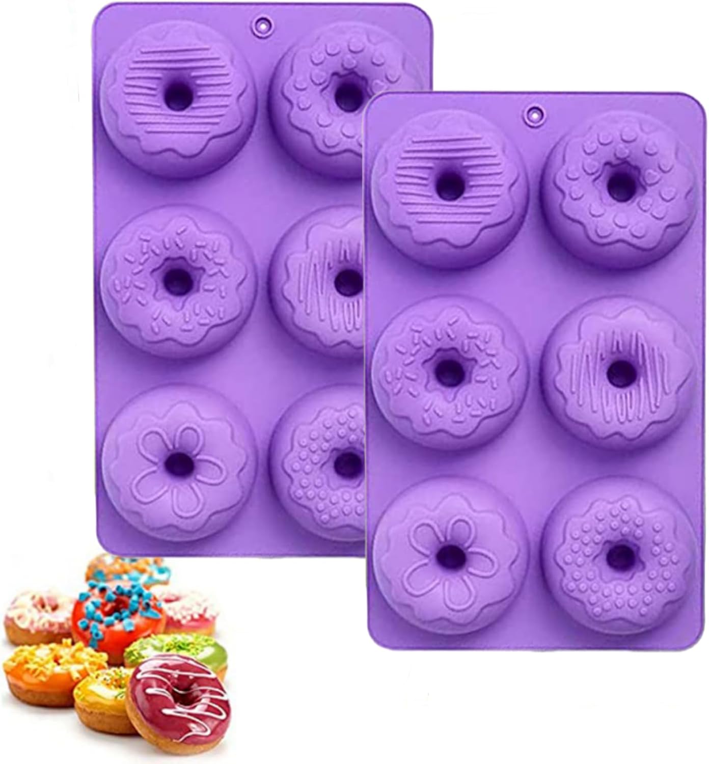Silicone Donut Mold,2 Pack Non-Stick Silicone Doughnut Pan(Purple)