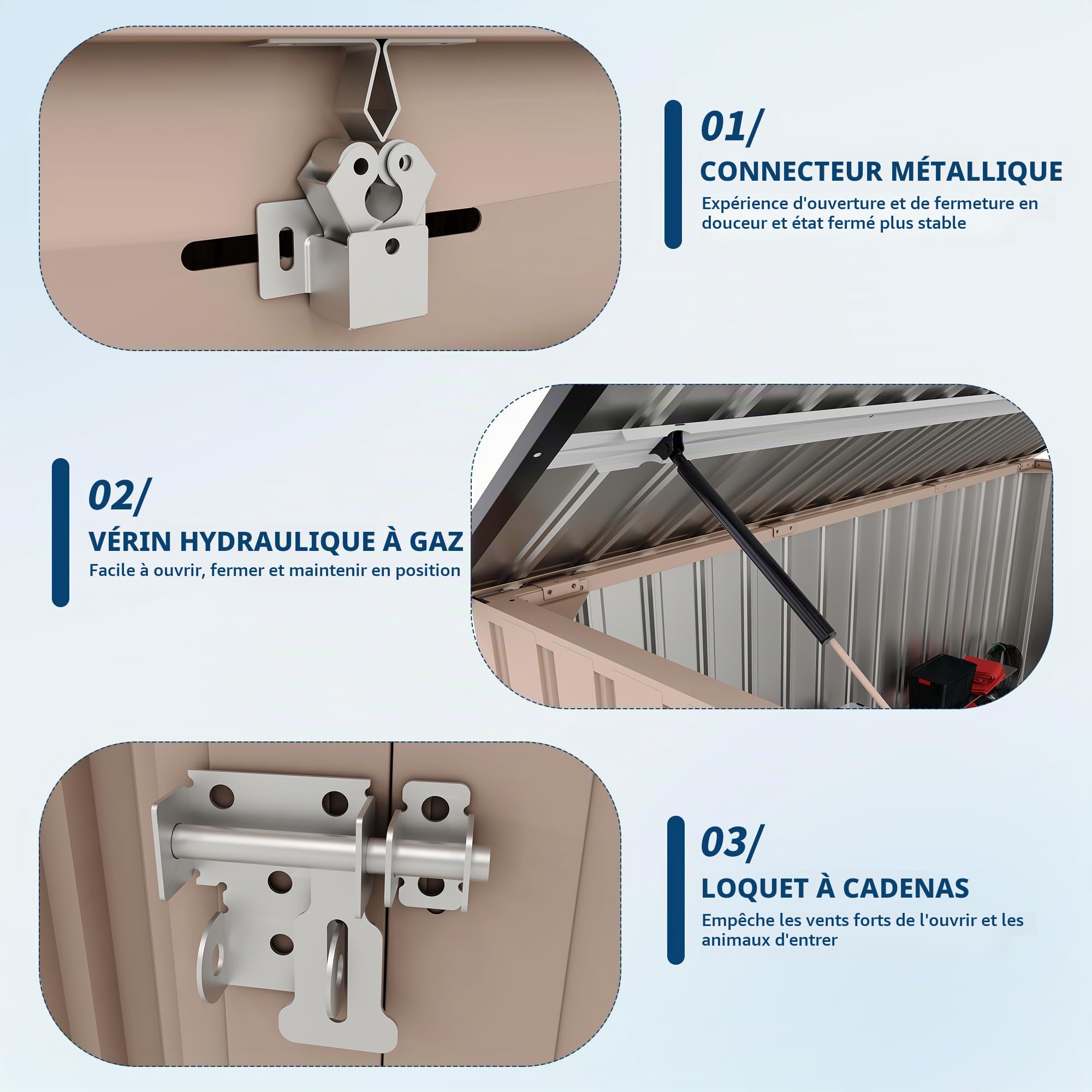 Coffre De Rangement Extérieur en Métal-2 Portes-Le Haut Peut s'ouvrir | Étanche Et Anti-Rouille, Couvercle à Chaîne Sécurisé, Idéal Pour Jardin, Terrasse Et Patio