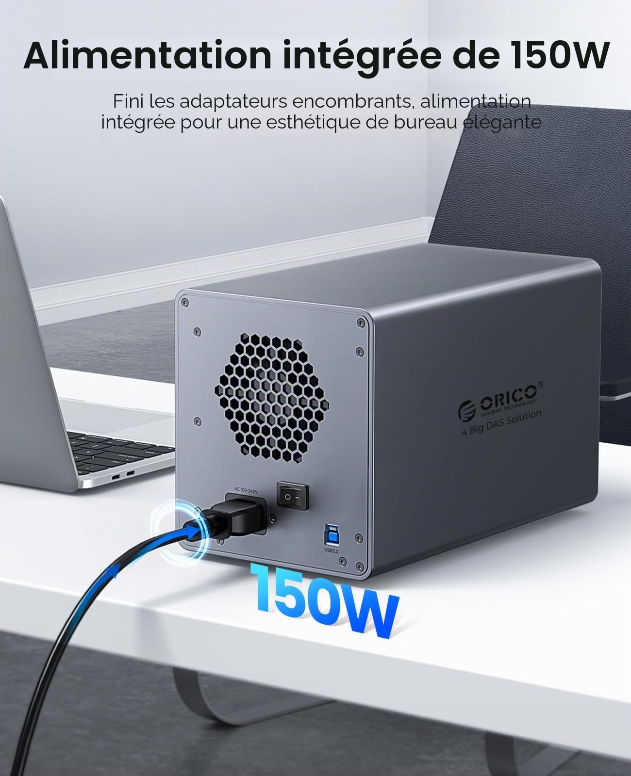 ORICO Boîtier en Aluminium pour 4 Disques Durs, Station d'accueil Externe USB 3.0 vers SATA pour Disques durs 3,5 Pouces jusqu'à 22 to, Compatible avec MacOS et Windows (9848U3)