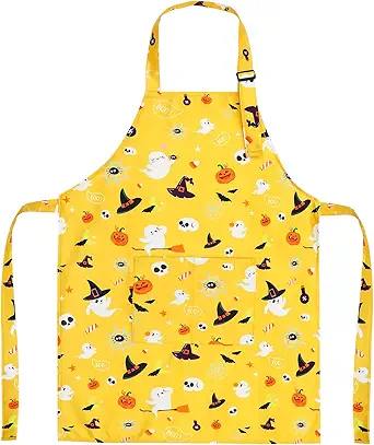 Halloween Apron, Funny Ghost Apron with Pockets, Creative Kitchen Cooking Baking Grilling Aprons