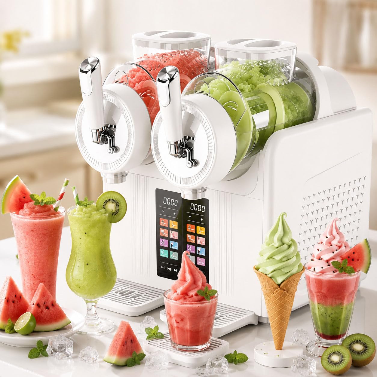 DIUNAOZI 2-in-1 Slushie Machine & Soft Serve Ice Cream Maker,450W Dual Tank Slush Machine, 7 Presets, Self-Cleaning, No Ice Needed, for Milkshakes, Margaritas, Smoothies, Home & Commercial Use White