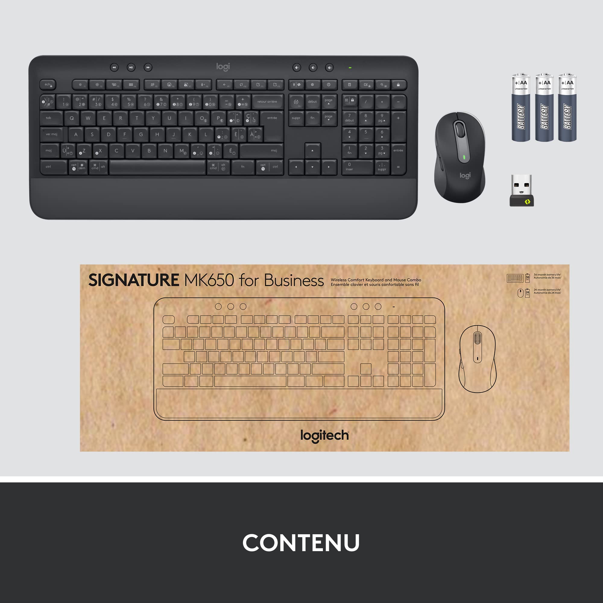 Logitech Signature MK650 Combo for Business, Souris et Clavier sans Fil, Logi Bolt, Bluetooth, SmartWheel, Globally Certified, Windows/Mac/Chrome/Linux, Français AZERTY - Noir