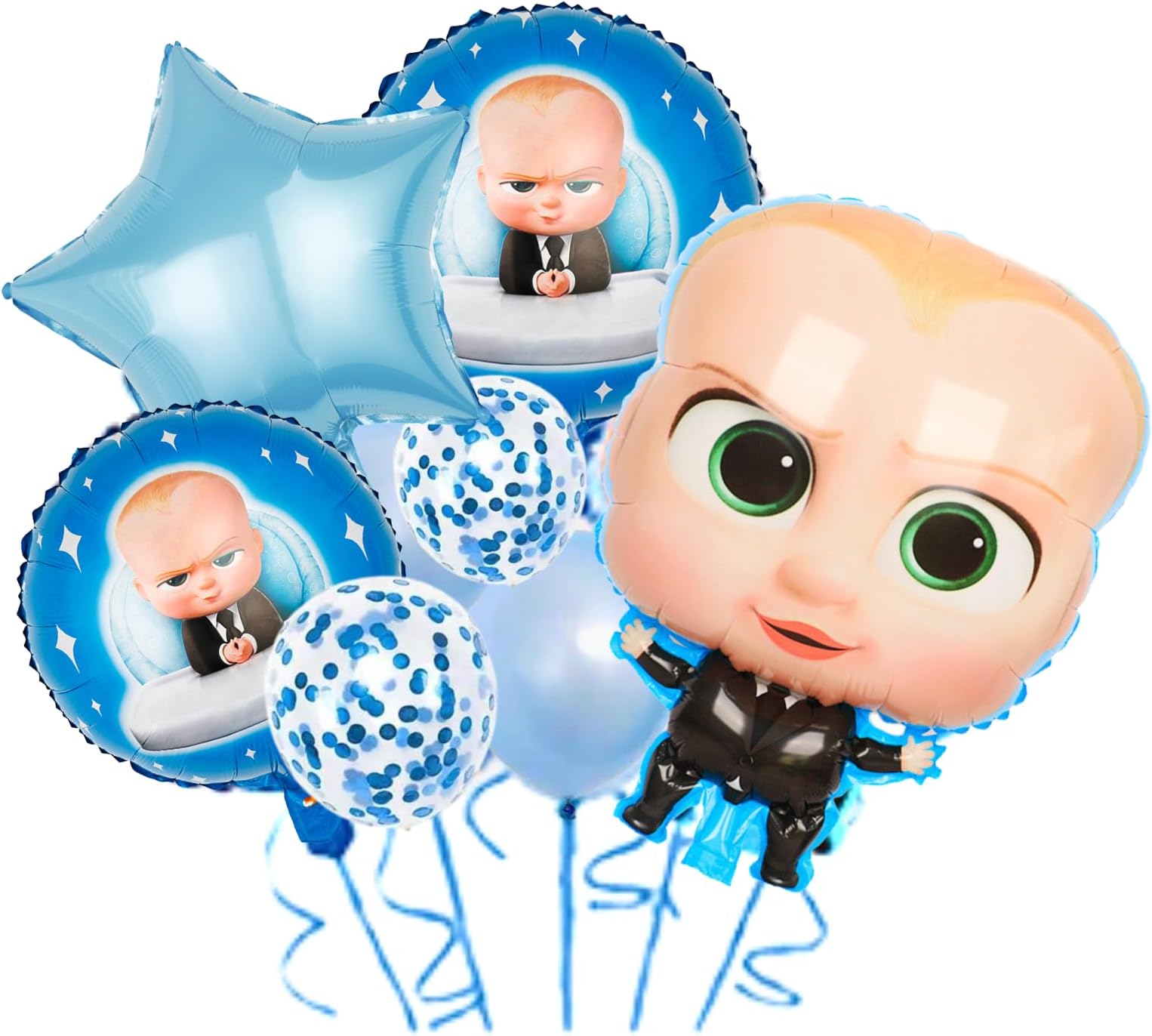 Boss Baby Theme Birthday Foil Balloons Set - Kids Party Decorations Includes Boss Baby Figure Character, Balloons, hearts â€“ Party Sparks by ALCR