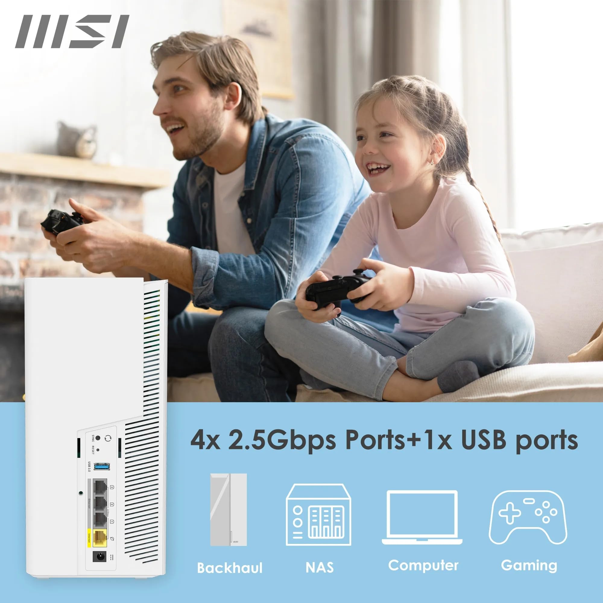 MSI Roamii BE Pro 2-Pack - WiFi 7 BE9400Mbps WLAN-System für das ganze Haus, 2,5-G-Anschlüsse, Sicherheits- und Kindersicherungsfunktionen, VPN-Service