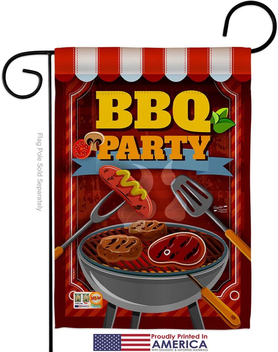 BBQ Party Garden Flag Set Wall Holder Summertime Fun and Sun Beach Pool Luau Tropical Season Outdoor Sunny Small Decorative Gift Yard House Banner Made In USA 13 X 18.5