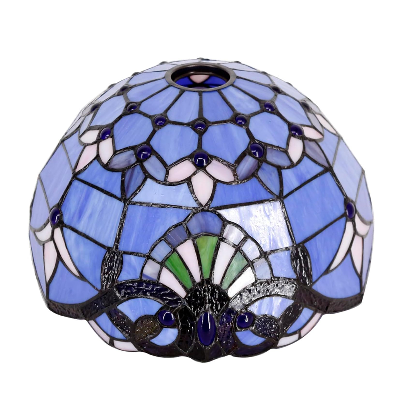 SaryEdge Baroque Tiffany Lamp Shade Replacement, 12X7 Inch Stained Glass Lampshades, Only 1-5/8-Inch Fitter Opening for Arched Floor Lamp Torchiere Lamp Pendant Light Ceiling Lamp,Gree，Blue