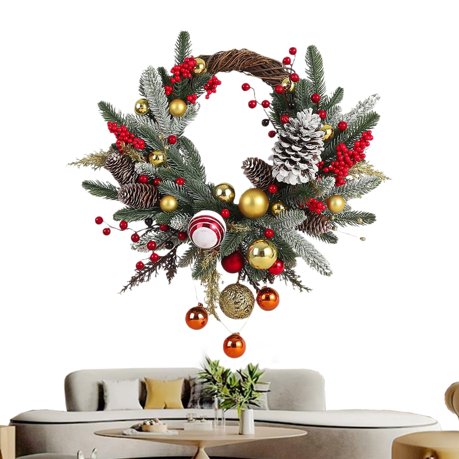 Couronne de porte d'entrée artificielle pour déco de Noël et mariage