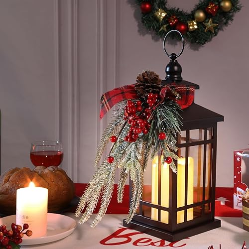 Miniatura 10 de Linterna de globo de nieve de Navidad, velas sin llama, linterna decorativa, lazo de mariposa rústico, diseño de hoja de Navidad, decoración del