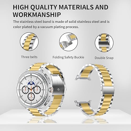 Vista 120 de GOLDTOLUCK Stainless Steel Band Compatible with Samsung Galaxy Watch 8 7 6 5 4 Classic FE Pro 40mm 44mm 46mm 43mm 47mm 45mm 42mm 20mm Men Women Negro