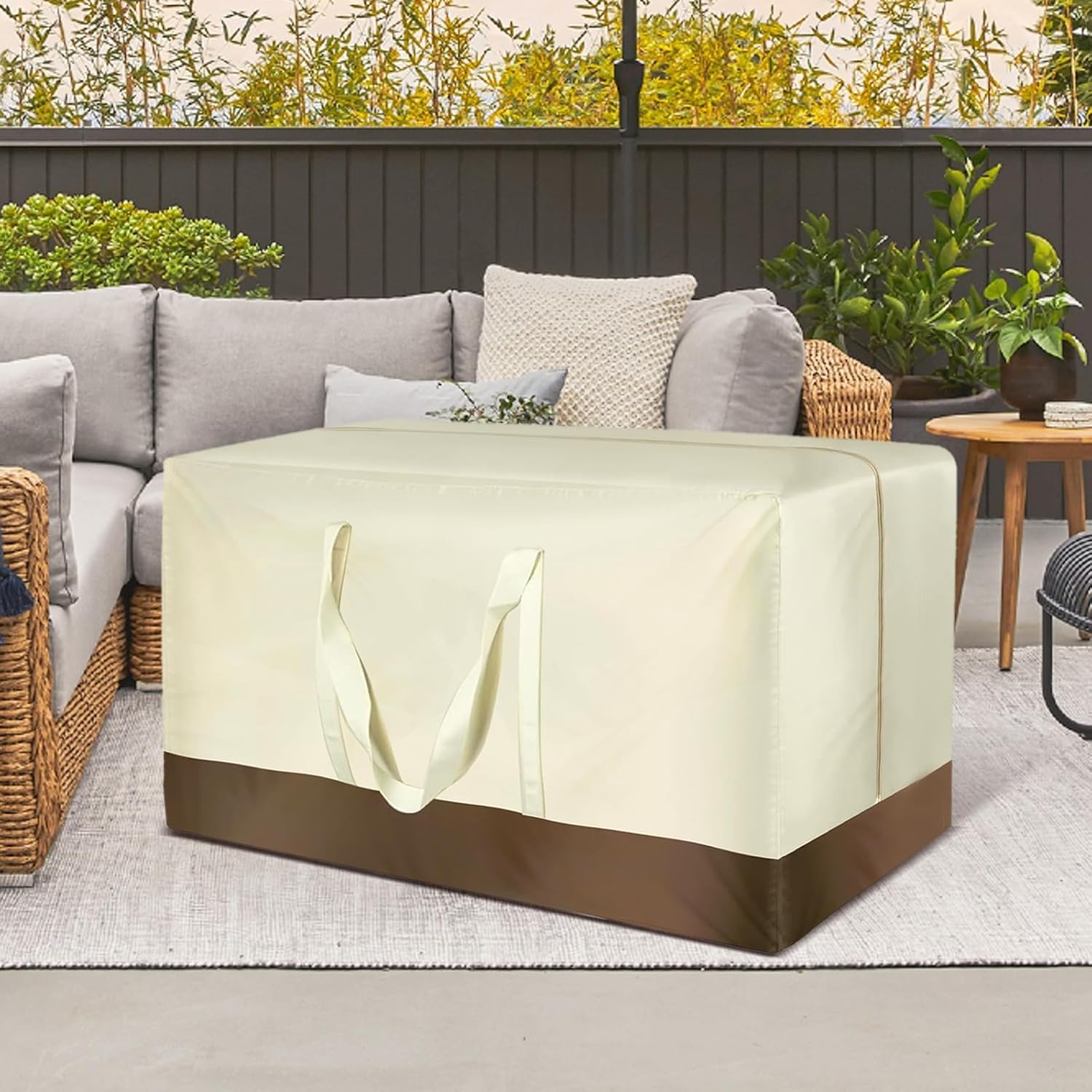 Christmas Tree Storage Bag, Outdoor Cushion Storage Bags 60 inch Extra Large Patio Furniture Cushion Storage Bag Waterproof Garden Cushion Storage Covers (2 Pack, 60"L x 20"W x 28"H), Beige