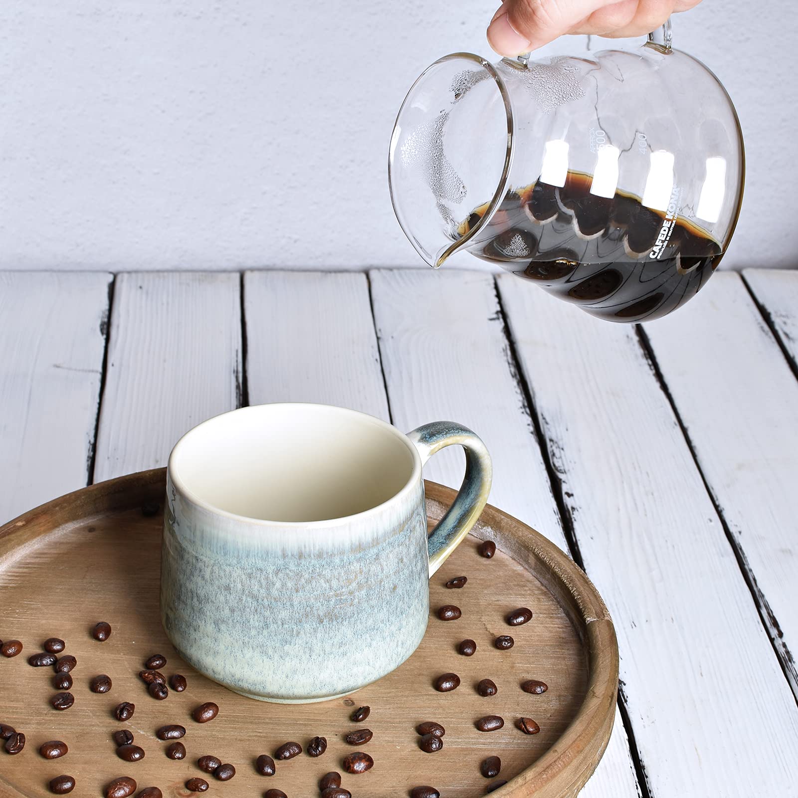 Bosmarlin Juego de 2 tazas de café de cerámica grandes de 18 onzas, taza de té grande para oficina y hogar, apta para lavavajillas y microondas (verde sauce, 2)