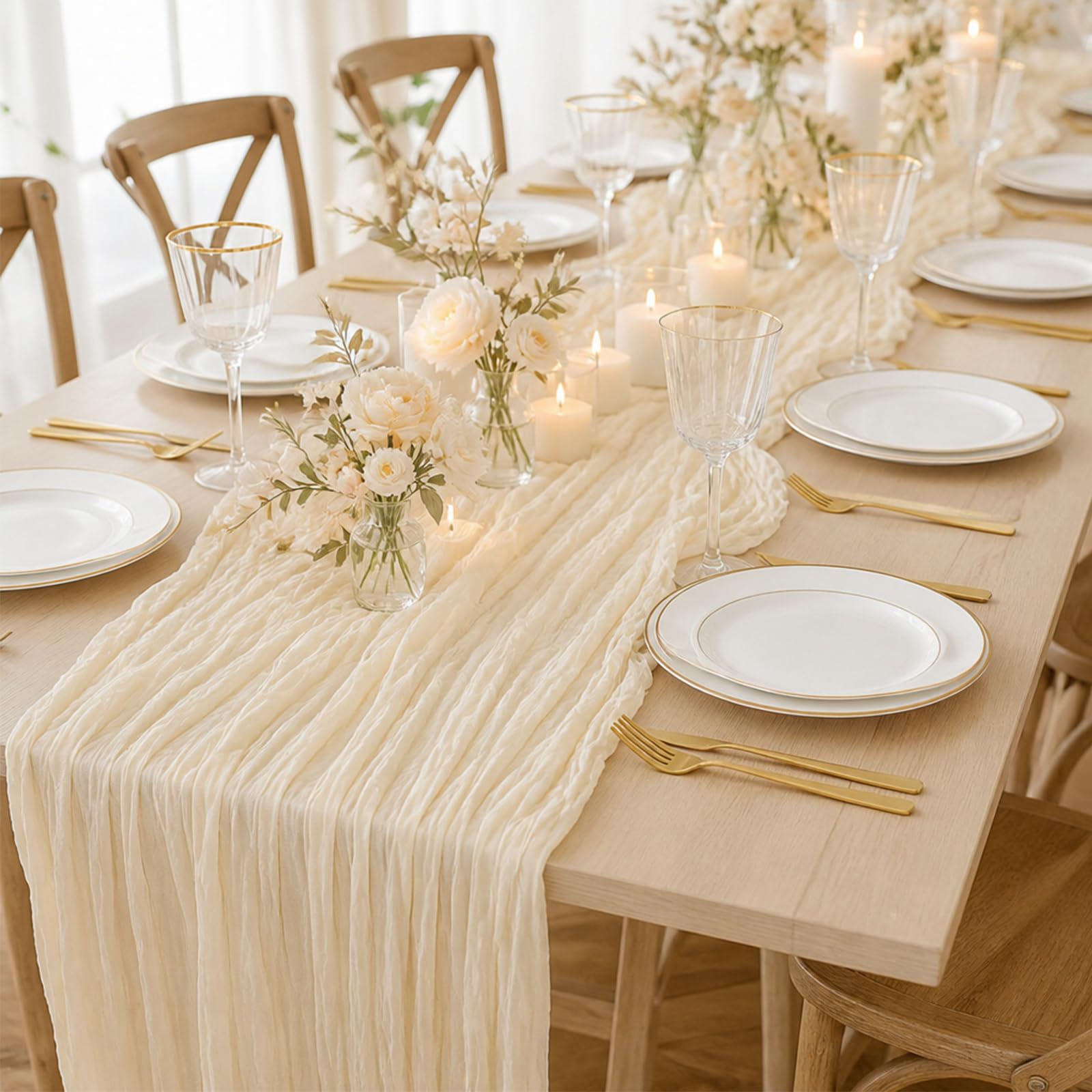 HDFHDF 1 Pack Cheesecloth Table Runner Bohemian Gauze Fold 90*300cm