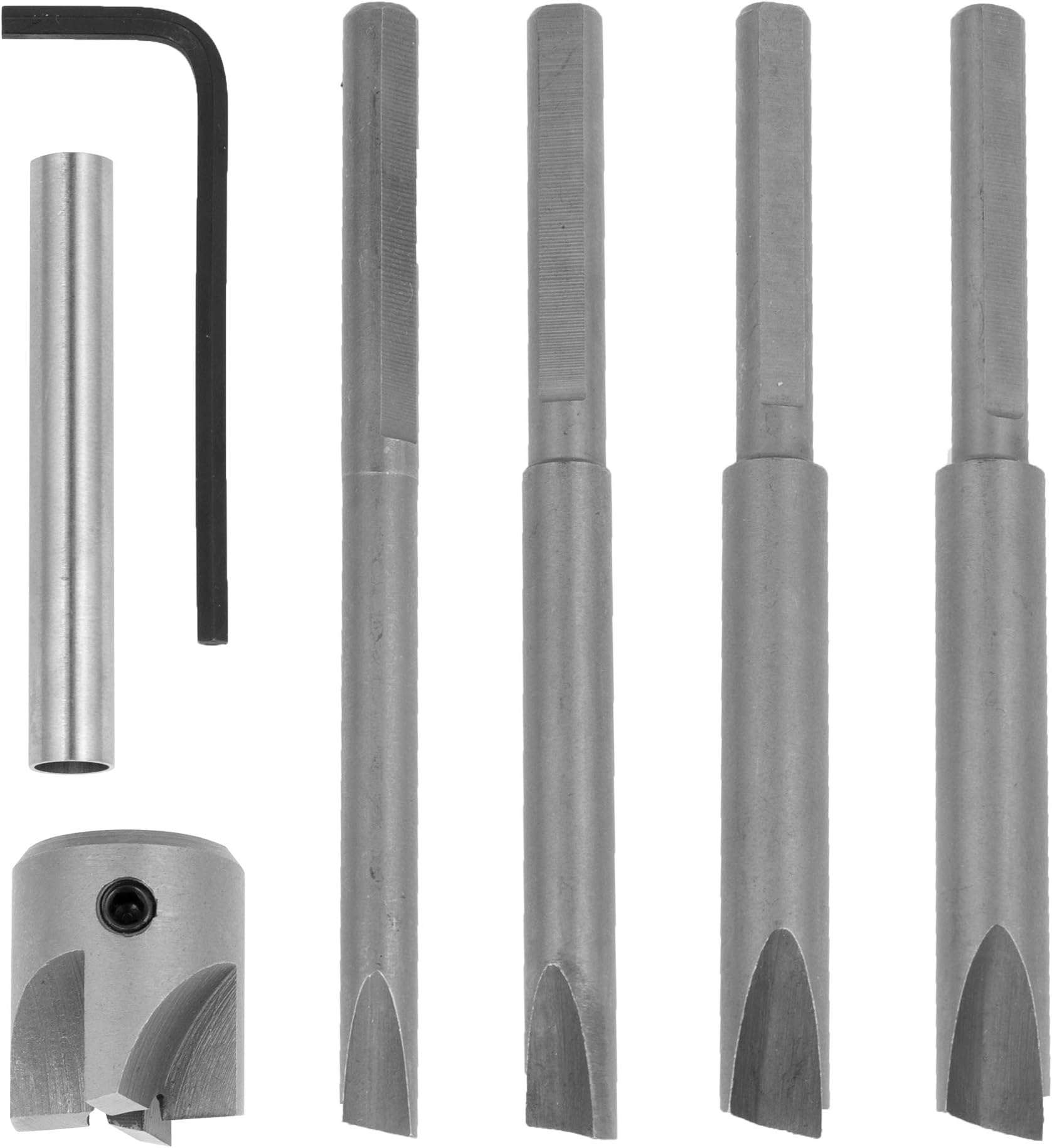 Pen Barrel Mill Trimmer and Cleaner Set with 3/4 inch Cutting Head, 7mm, 8mm, 3/8 inch, 10mm Pilot Cutter Shafts, 0 Size Adaptor Sleeve and Hex Key Wrench.