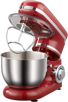 QWEASDF Tilt-Head Stand Mixer, Food Processor, Dough Hook, Flat Beater, Wire Whip 1200W Stainless Steel Bowl Planetary Mixing Action 6 Speeds Multifunctional