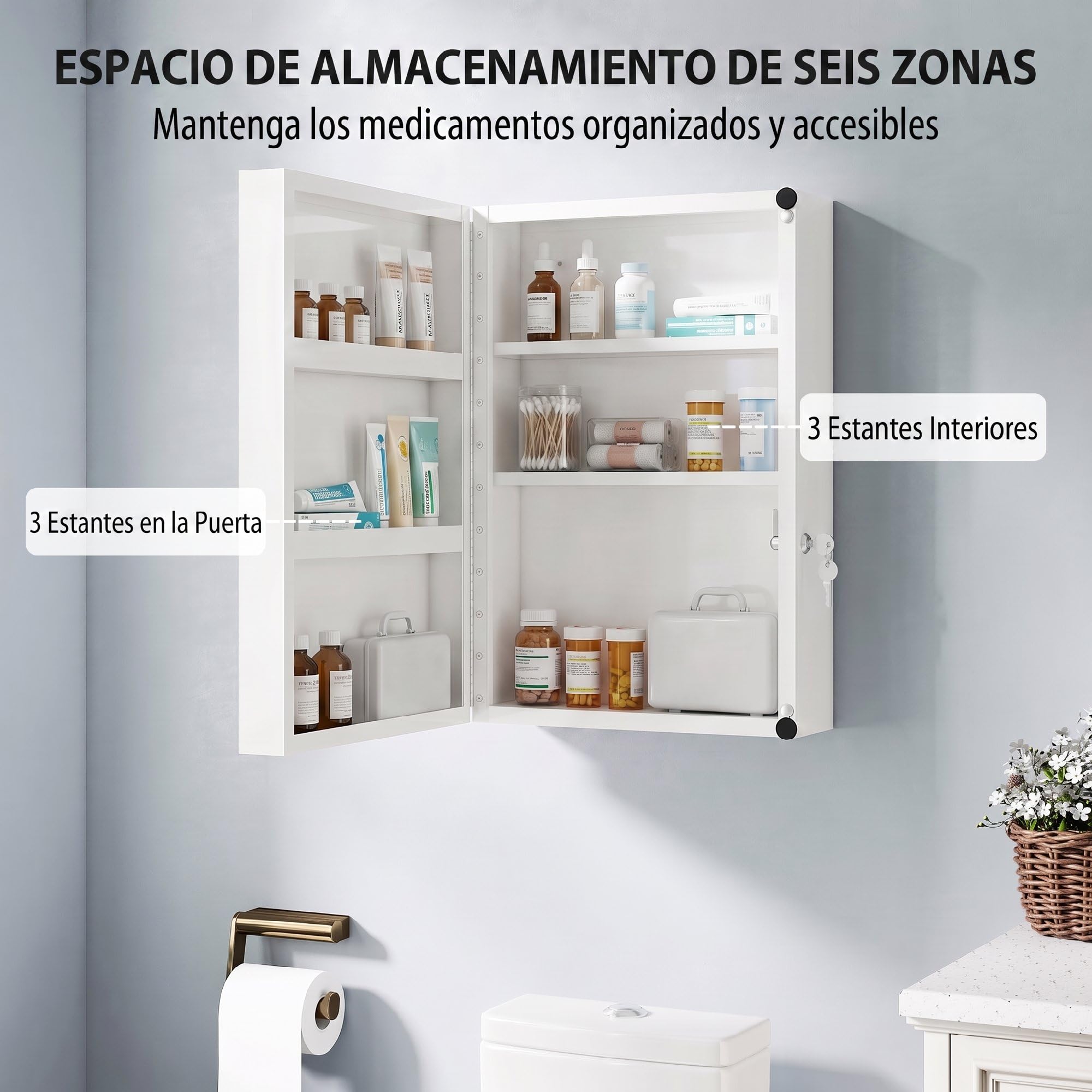 HOMCOM Botiquín de Pared de Primeros Auxilios 2 Llaves 40x18x60 cm Blanco