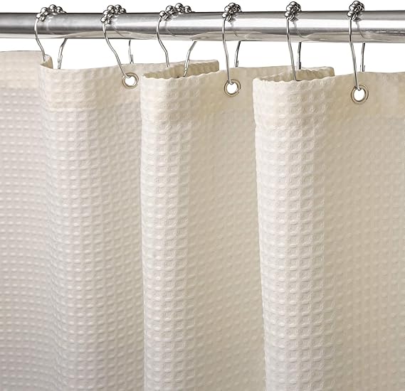 Wafelstofdouchegordijn met metalen douchegordijnringen, stof, textiel, badgordijn, anti