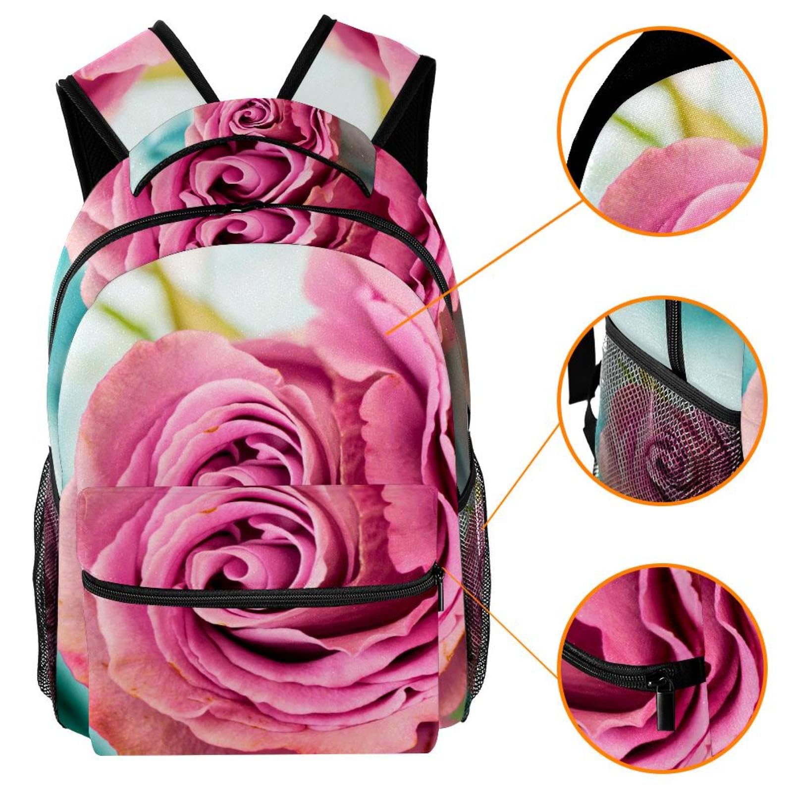 Zaino scolastico per uomini e donne, borsa da viaggio per computer portatile con rosa rosa, zaino leggero per università, zaino casual per libri