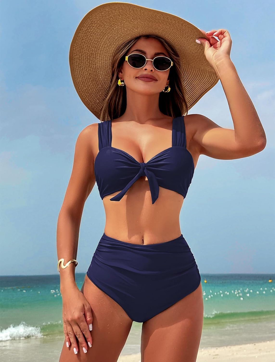 ZAFUL High Waisted Bikini Sets for Women Swim Suits 2025 Tummy Control Ruched Bikini Two Piece Bathing Suit Swimwear - Image 2