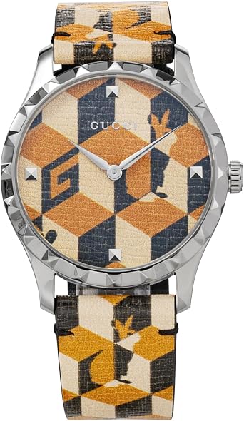 GUCCI Womens Wristwatch G-Timeless YA1264206 Yellow Brown Quartz Waterproof Stainless Steel Sapphire Glass