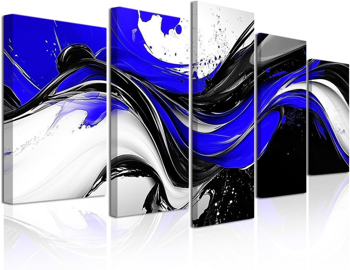 CXHOSTENT Blue Abstract Wall Decor 5 Pieces Blue Grey and Black Picture Prints Large Abstract Canvas Wall Art Painting Modern Artwork for Home Decor Framed (Green, 8x14inx2 8x18inx2 8x22inx1)
