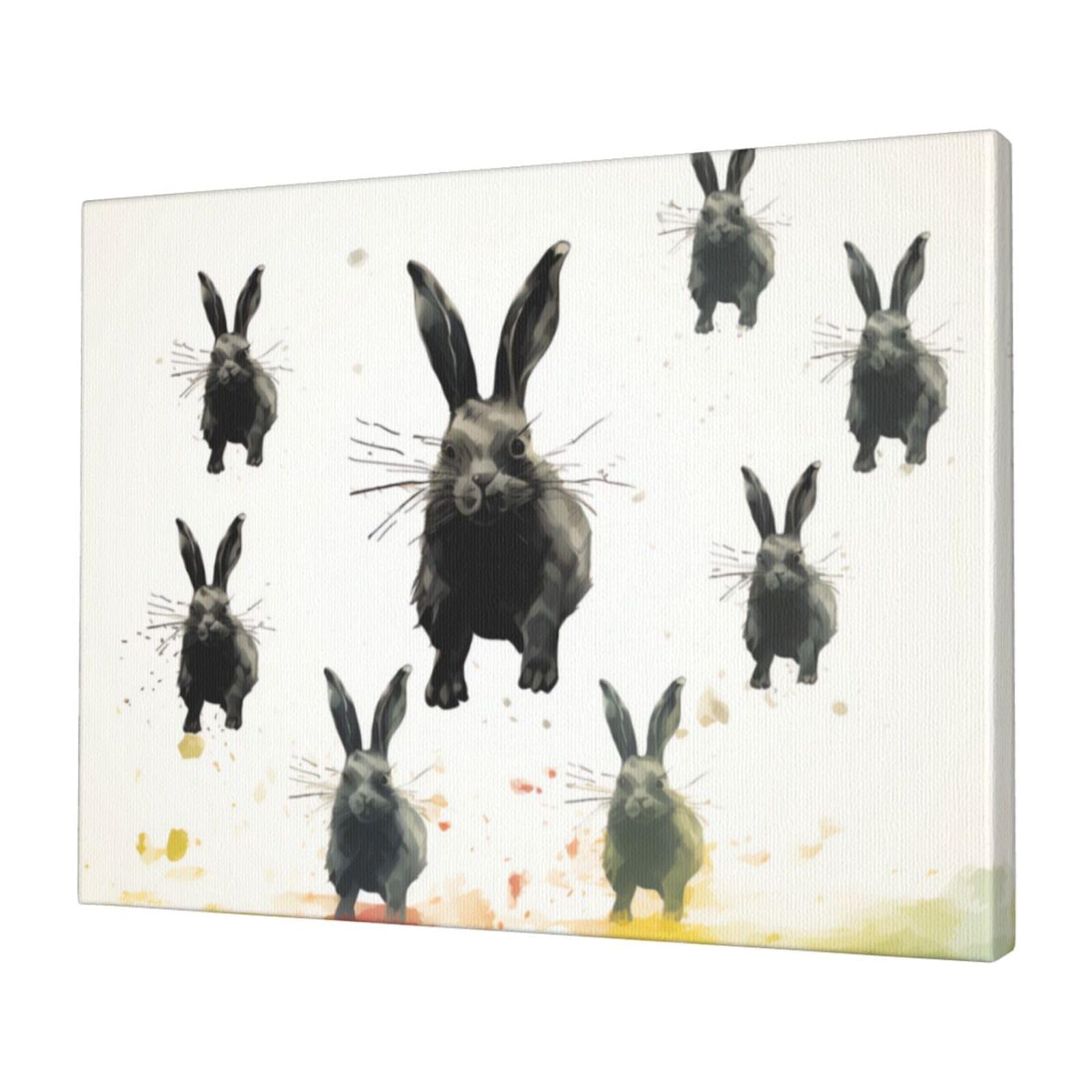 FodPand Canvas Wall Art for Living Room Wall Decor 12"x16" Modern Artwork Painting Pictures Hanging Canvas Prints Rabbits silhouette Aesthetic Wall Art for Bedroom Bathroom Office Wallart Decor