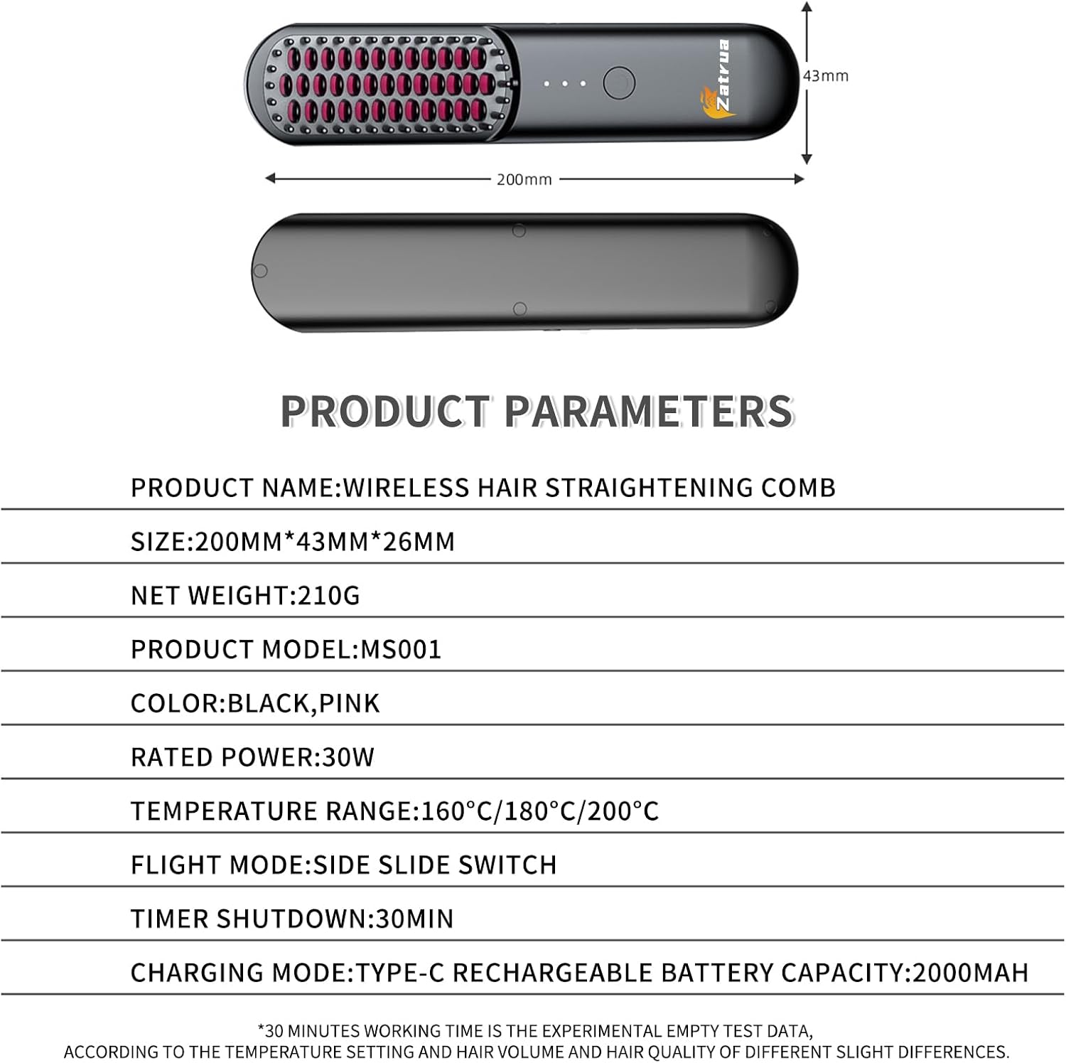 Wireless Hair Straightening Comb Anion,No Damage to Hair, Portable Straight Volume Dual-Purpose Hair Straightener Electric Hair Comb for Hairstyler Salon and Home Use