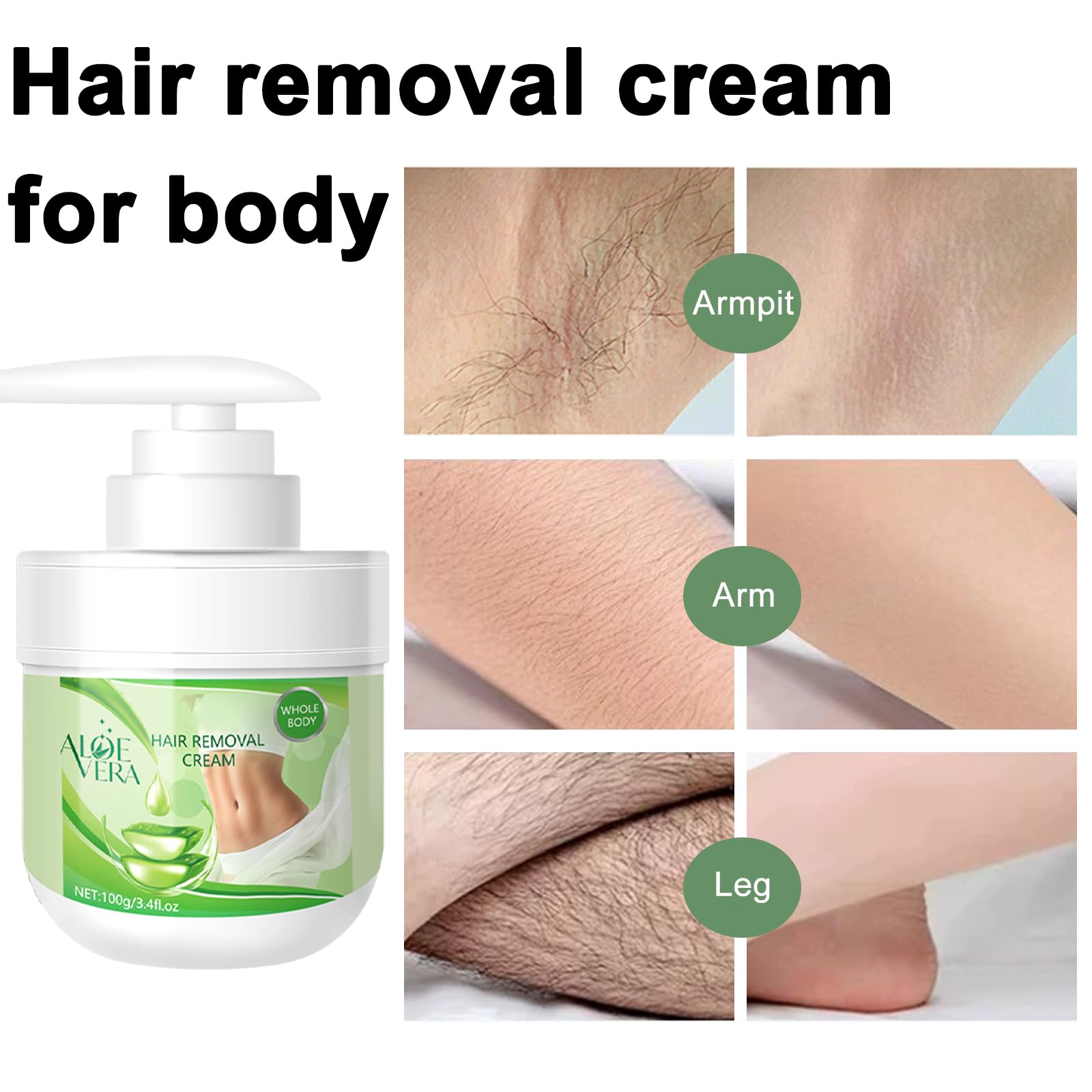 Crema depilatoria facial y crema de depilación corporal para mujeres, removedor de aloe vera para labio superior y barbilla, removedor de vello facial para piel sensible corporal, suave y no irritante 3