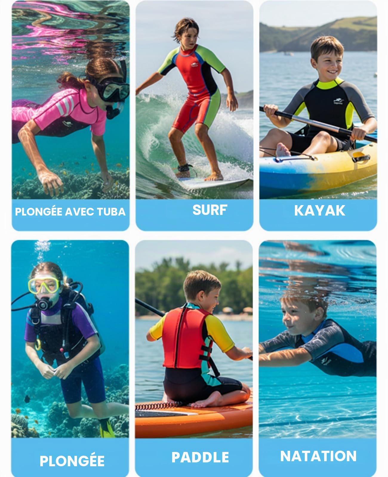Gogokids Shorty Combinaison de Plongée Enfant, Neoprene 2.5MM Maillot de Bain pour Natation Activités Aquatiques 2-10 Ans