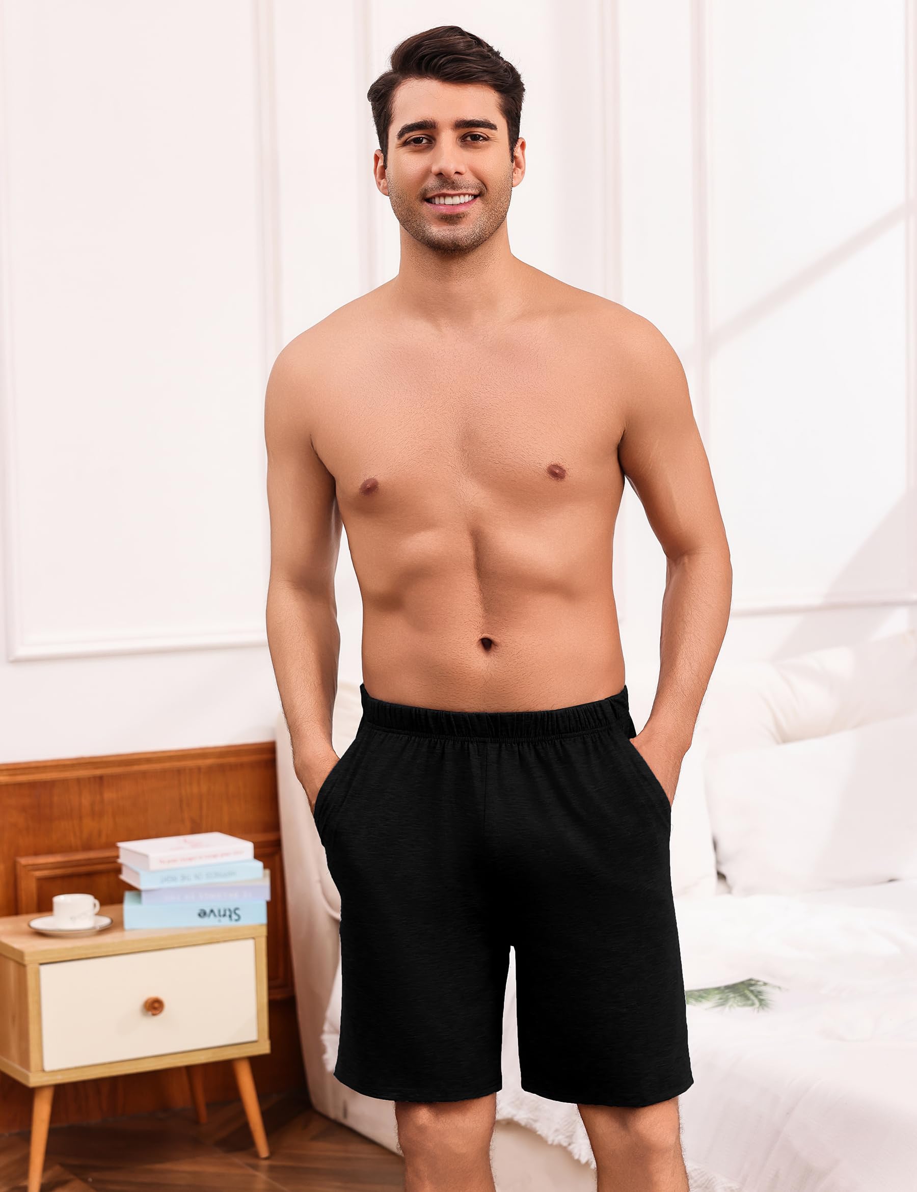 Uniexcosm Pantalones Pijama Corto para Hombre Algodón Verano Pantalones Shorts con Bolsillos Casual Ropa de Dormir