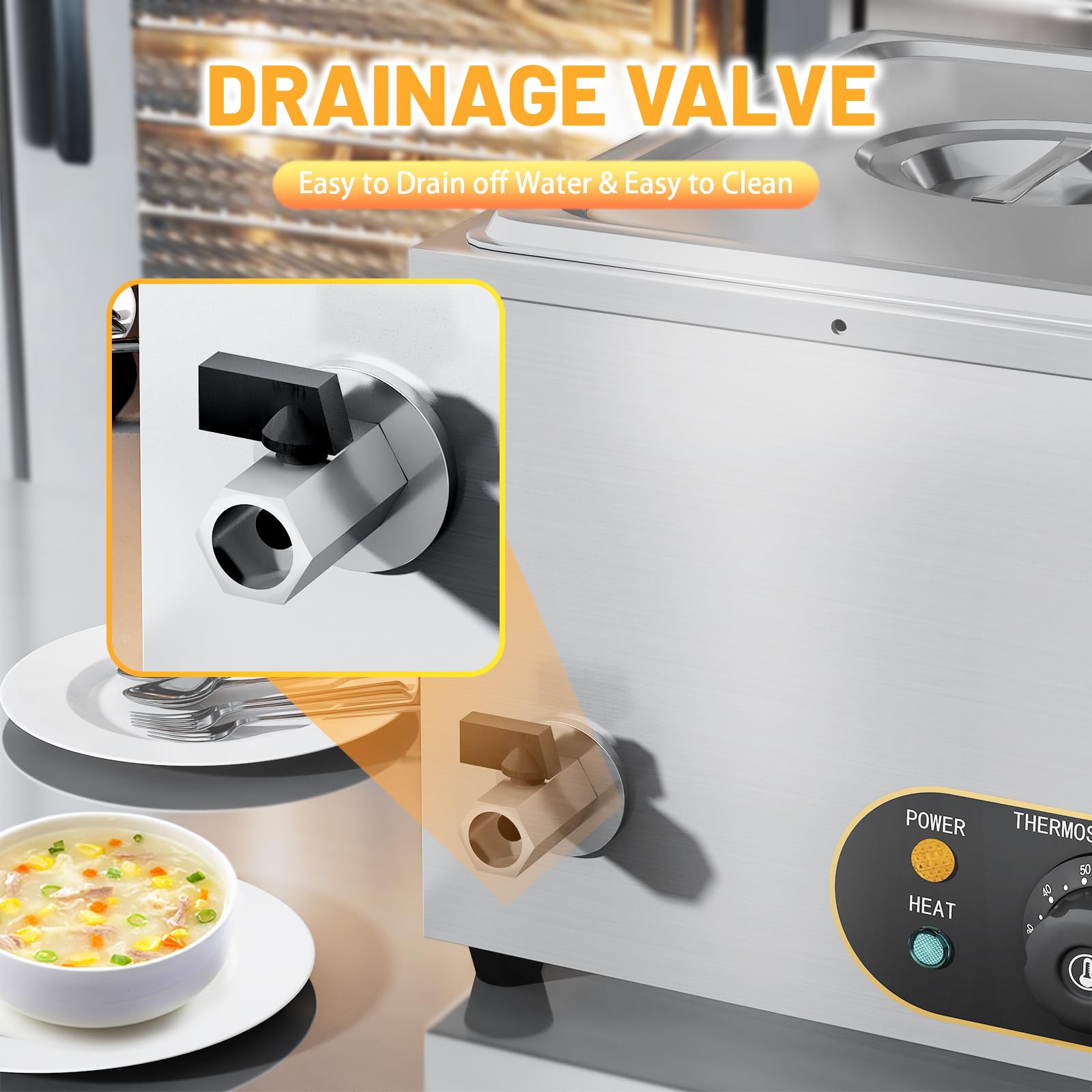 Bain Marie Gastro - Scaldavivande elettrico in acciaio inox con rubinetto di scarico