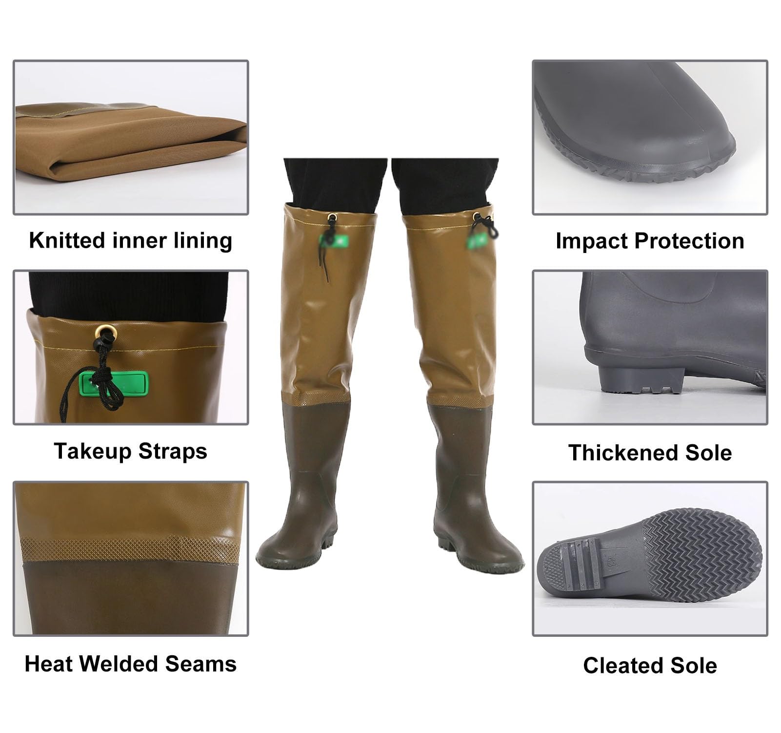 Waders hip Antiscivolo Hip Waders, Marrone Uomo Donna Pesca Wader Senza Perdite, Per La Caccia Paludi Pesca