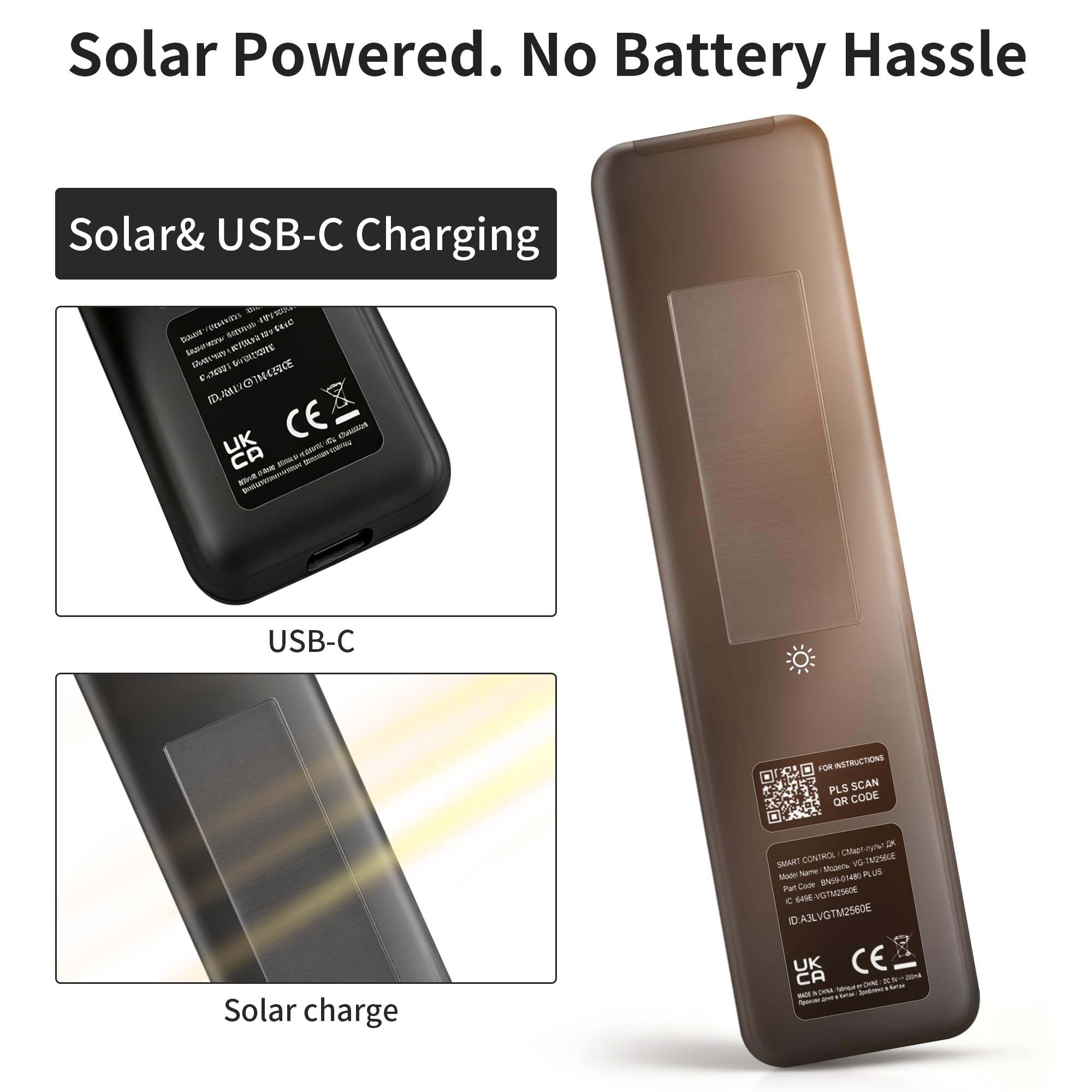 Télécommande solaire de rechange pour Smart TV Samsung, contrôle vocal et IA intelligent avec fonction pointeur, 4 boutons de raccourci, rechargeable USB-C, fonctionne avec les téléviseurs Neo QLED