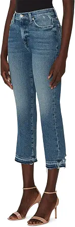 7 For All Mankind Women's High-Waist Slim Kick with Raw Hem in Luxe Vintage Iris Blue