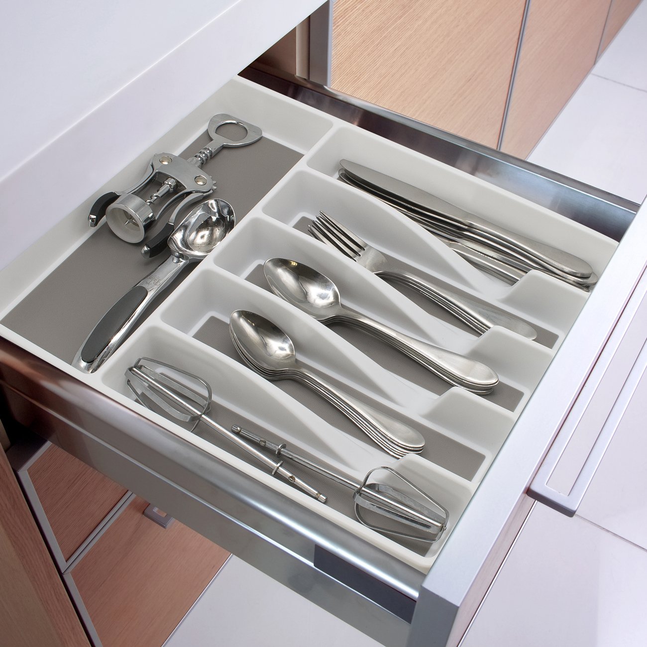 Linoroso Besteck-Schubladen-Organizer – BPA-frei, Ausziehbar, Mit Utensilienfach