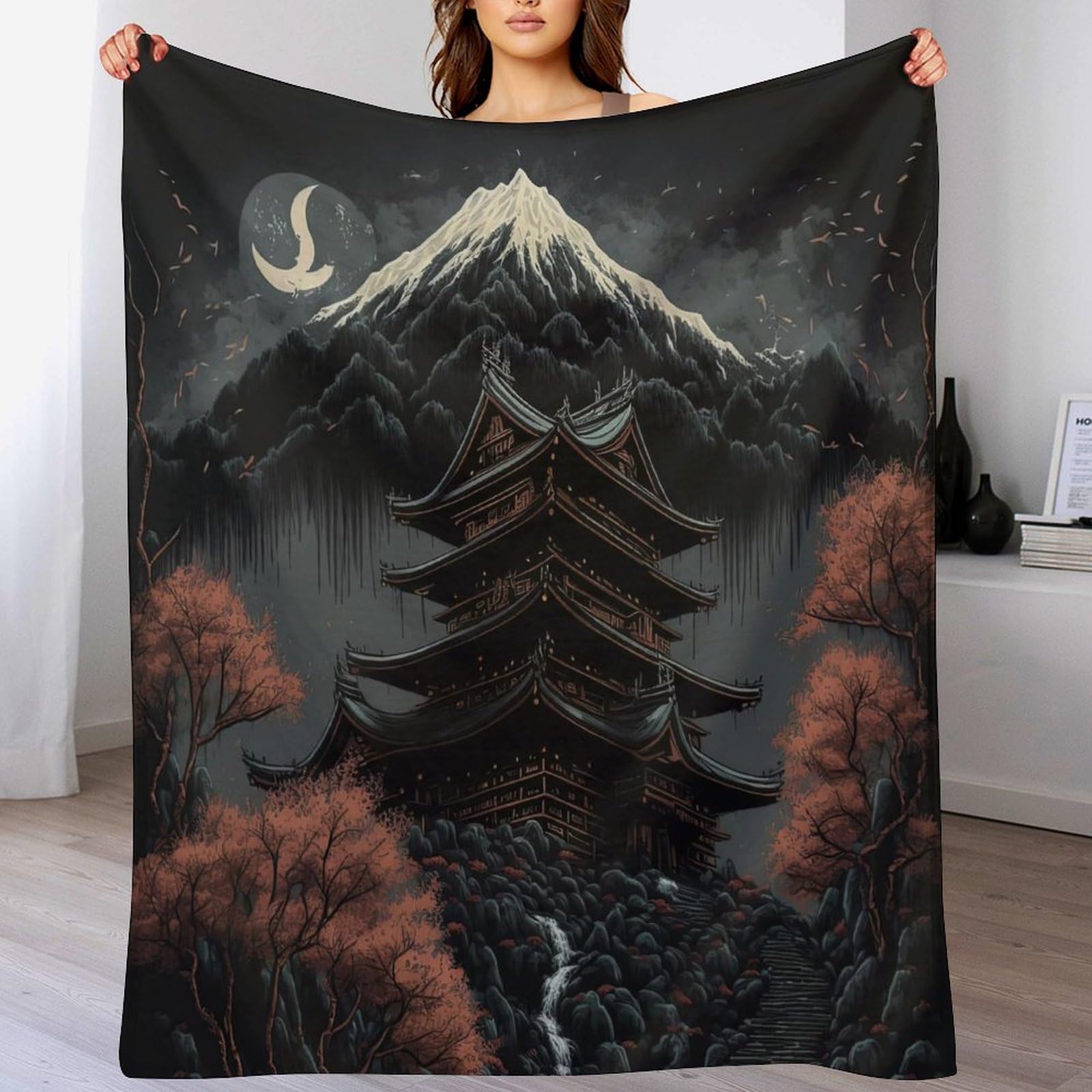 Couverture en flanelle temple japonais contre le froid plaid doux respirant 180x200