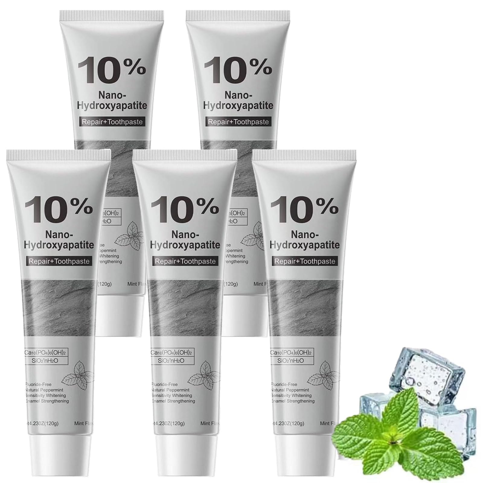 Nano-Hydroxyapatit-Zahnpasta, fluoridfrei, für die Zahnschmelzpflege, remineralisierende Zahnpasta für empfindliche Zähne zur täglichen Mundpflege, frischer Minzgeschmack (5pcs)