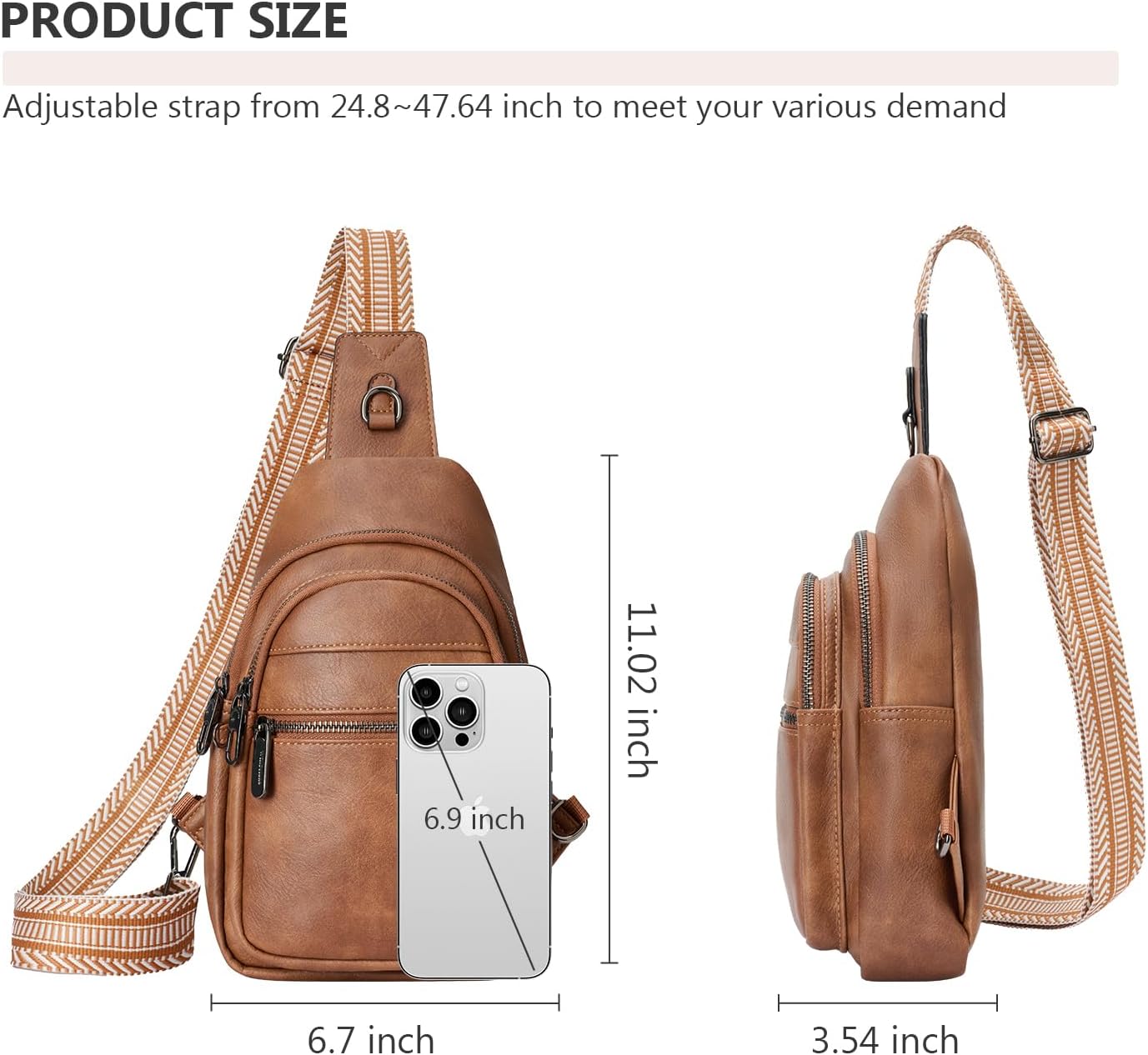 Anti-theft Chest Bags for Women, Crossbody Sling Bag Daypack Backpack, PU Leather Small Fanny Pack with Adjustable Strap, Brown