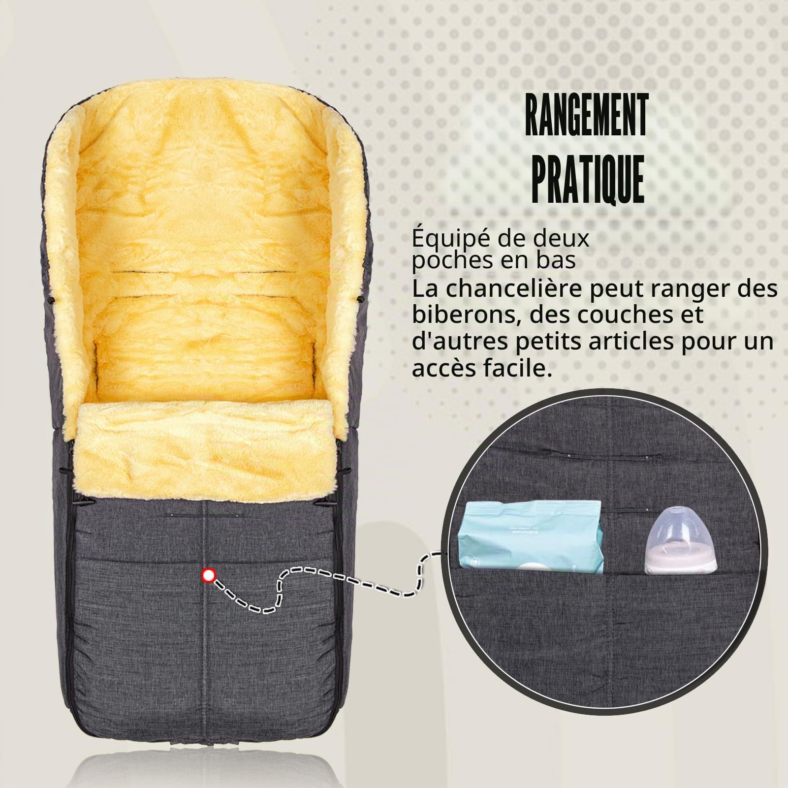 Chanceliere Universelle pour Poussette Doublure Chaude - Chancelière d'hiver pour bébé avec Capuche à Cordon, pour Landau, Double épaississement
