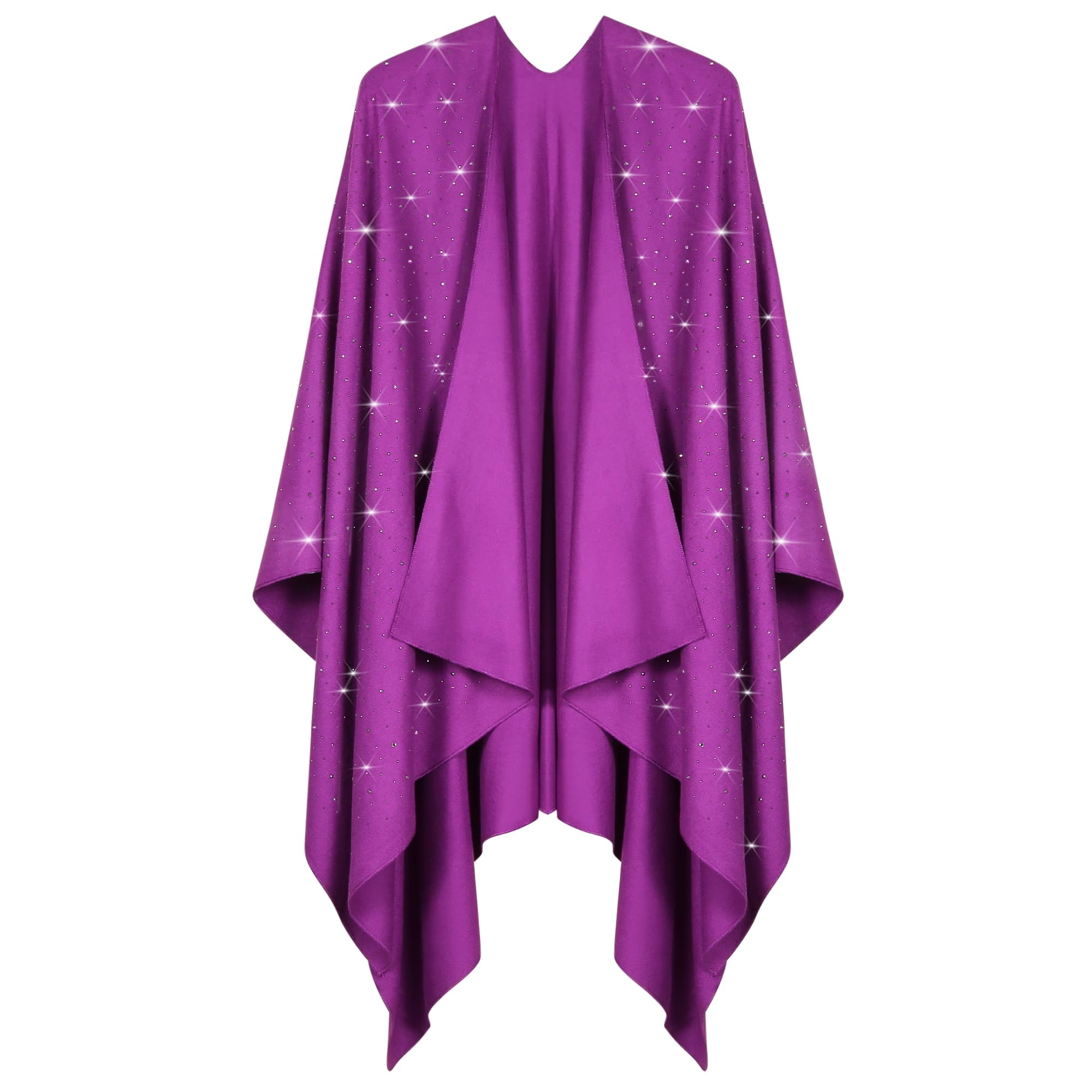 Womens Rhinestones Open Front Poncho Shawl Wrap Cape Ruana Travel Blanket Cardigan