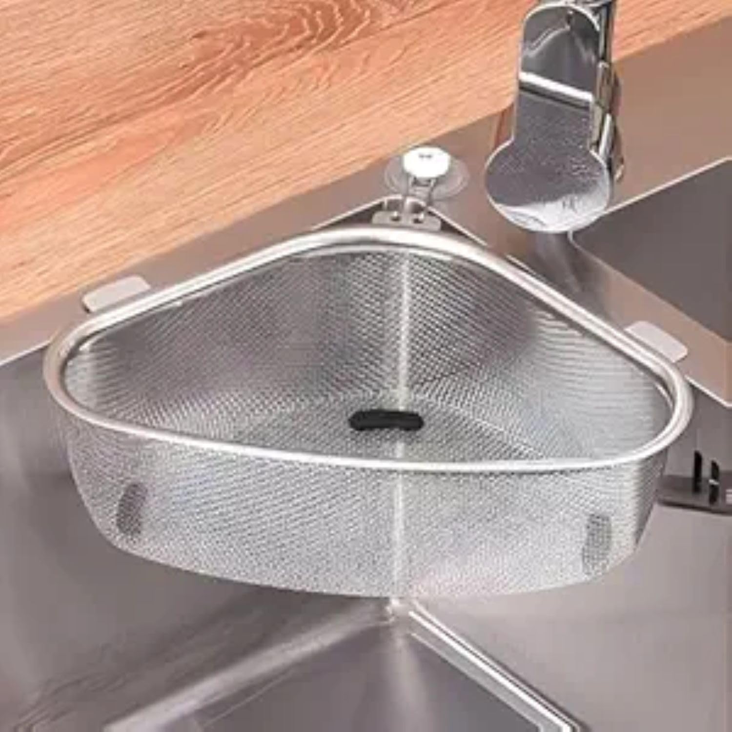 Stainless Steel Triangle Sink Strainer Basket | Corner Sink Food Waste Catcher & Drain Filter | Multi-Purpose Kitchen Strainer for Fruits, Vegetables, Peels & Scrubber Storage (Silver)-image-3