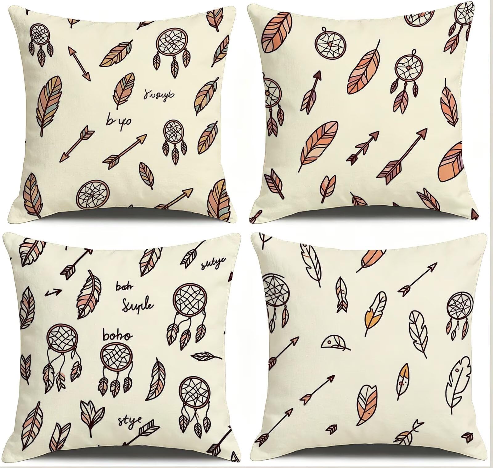 Beige Federe Cuscini Divano 75x75cm, Cuscini da Esterno Set de 4, Cod-436