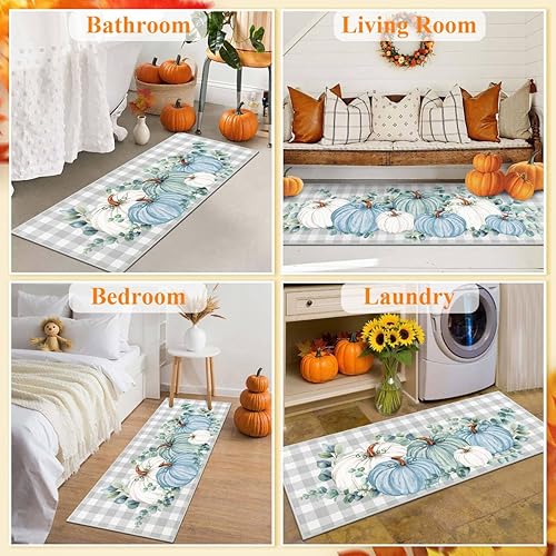 Miniatura 5 de HEBE - Juego de 3 alfombras de cocina de otoño, antideslizantes, de búfalo, calabaza, a cuadros, tapetes de cocina lavables para piso, alfombra de