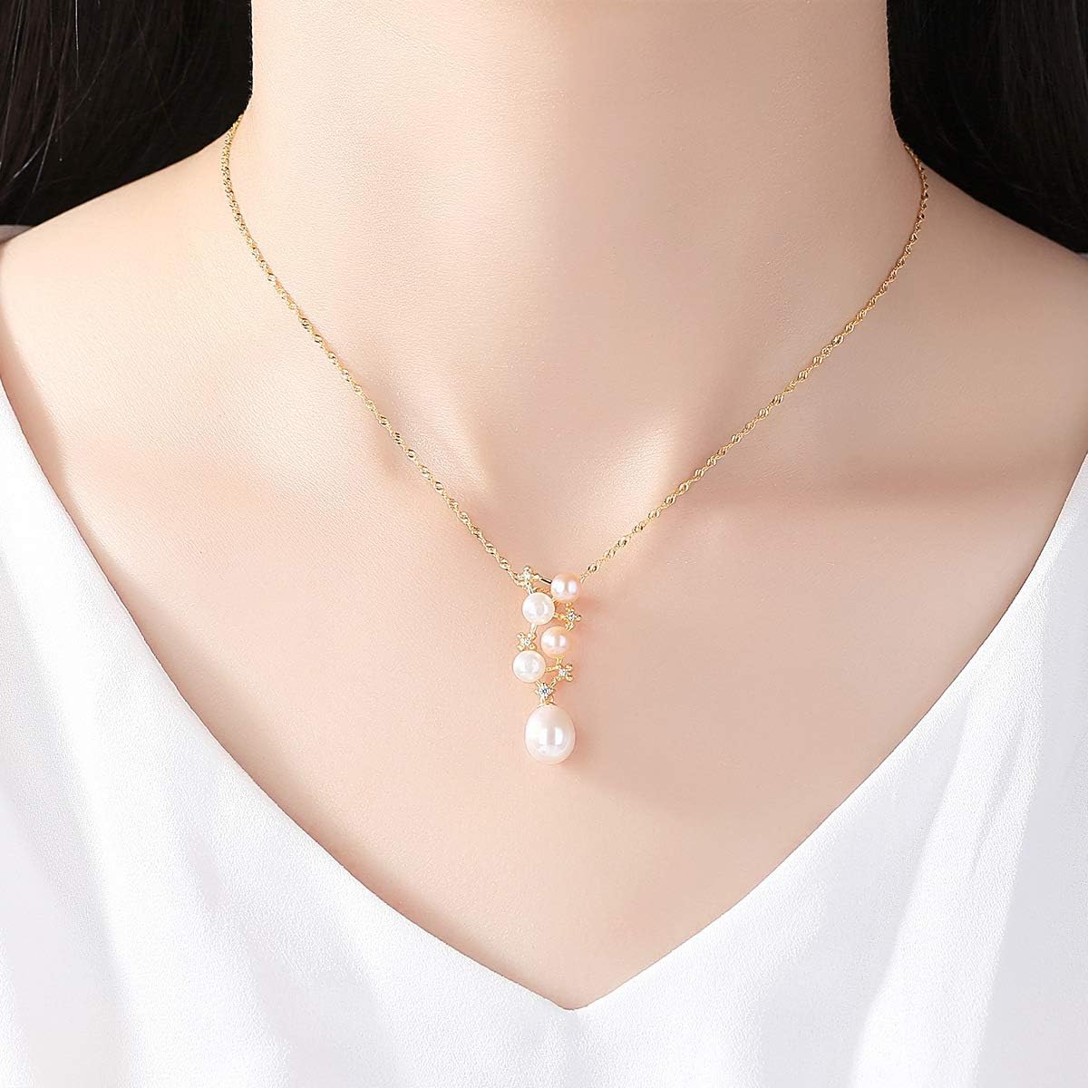 Pearl Necklace Genuine Freshwater Cultured 8-9mm Pearl Pendant Necklaces Sterling Silver for Women Fine Jewelry Gifts for Women Wife Girlfriend Mother