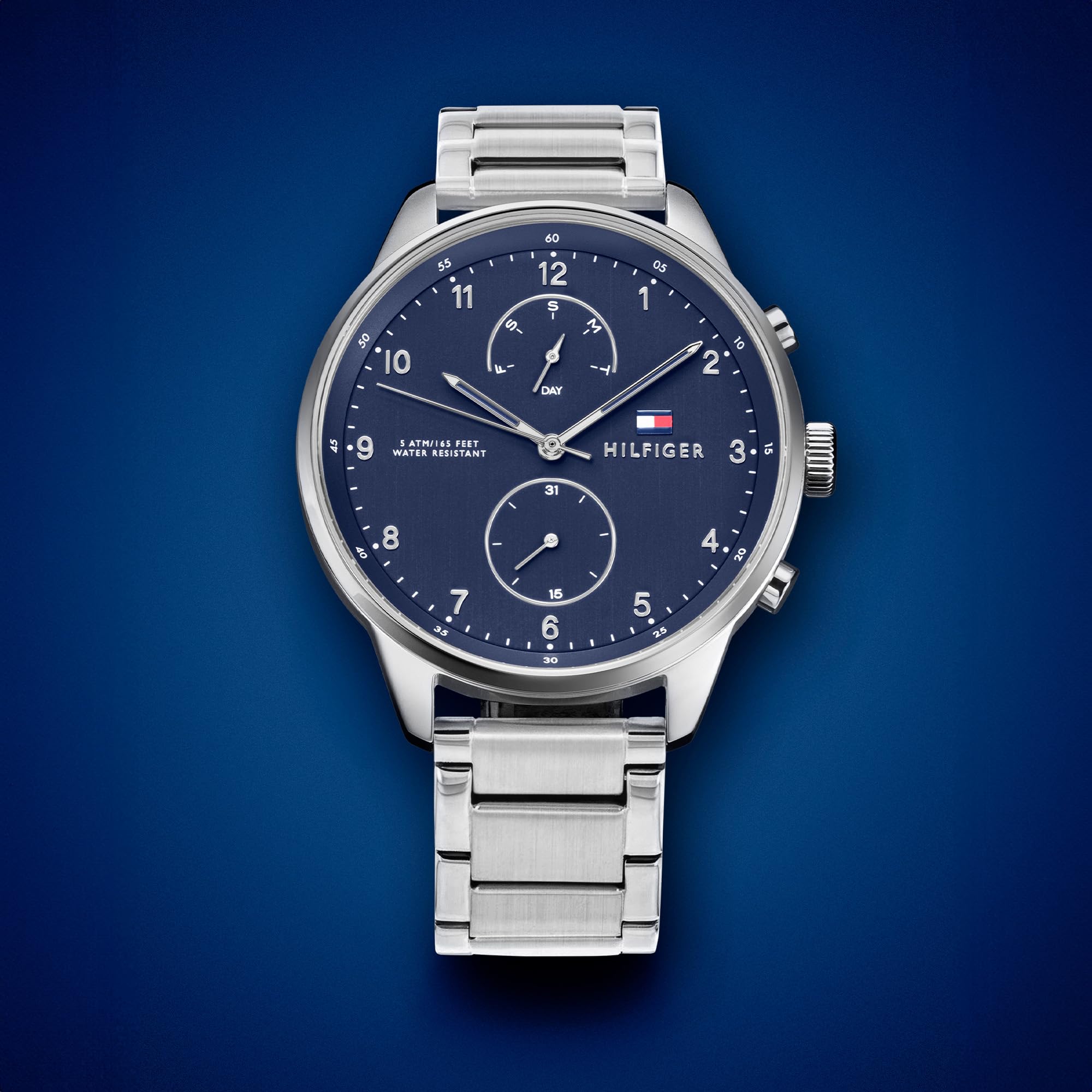 Tommy Hilfiger Multi Zifferblatt Quarz Uhr für Herren mit Silbernes Edelstahlarmband - 1791575