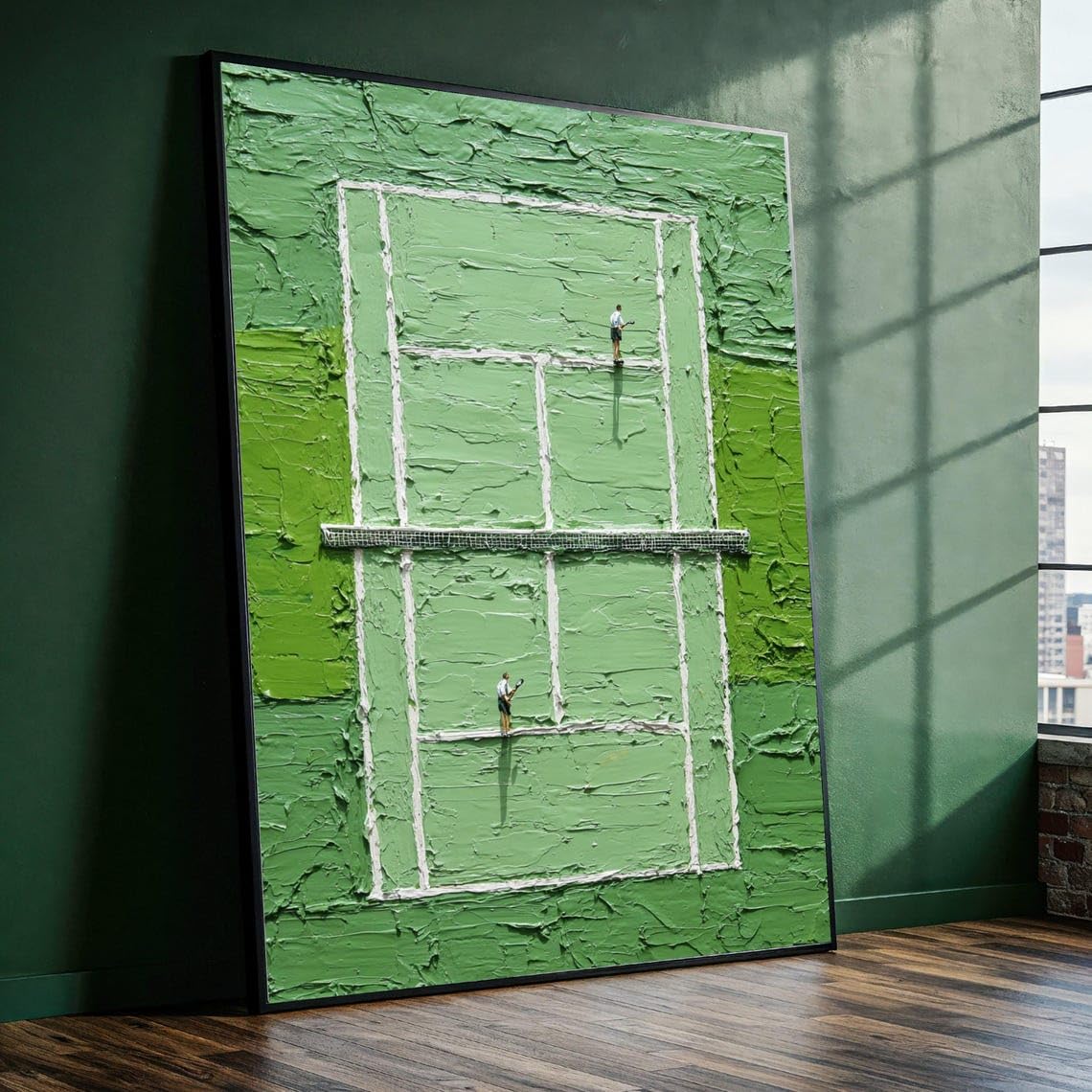 XBTYKPB Tennis Court Canvas Wall Art, Green Sports Theme, Minimalist Athletic Decoration, Home Canvas,Tennis Player Illustration(21x30cm/Frameless)