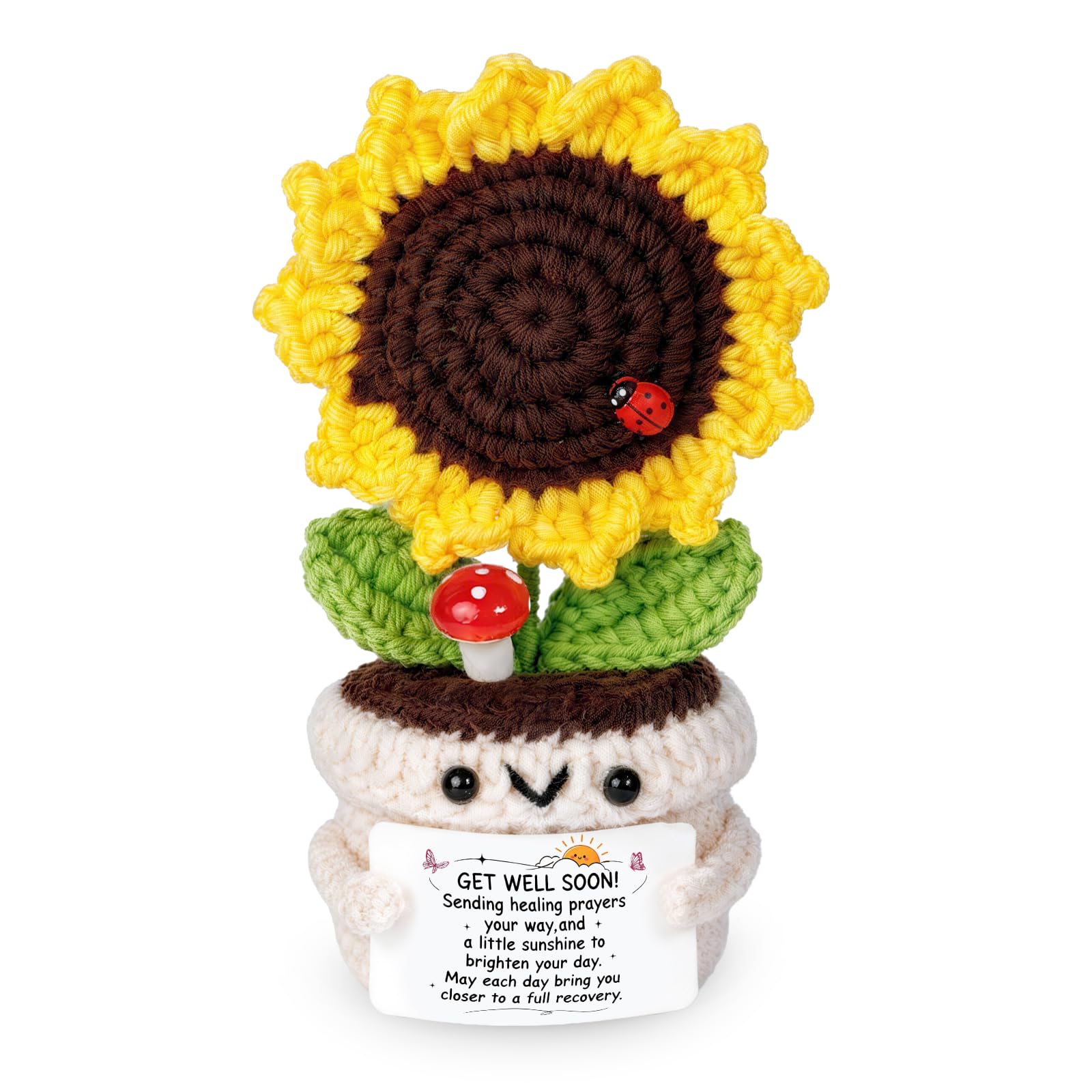 Joeevokey Get Well Soon Gifts for Women-Handmade Positive Crochet Sunflower - Feel Better Women's Gifts - Uplifting Presents for Women - After Surgery, Recovery, Thinking About You Coworker Gift