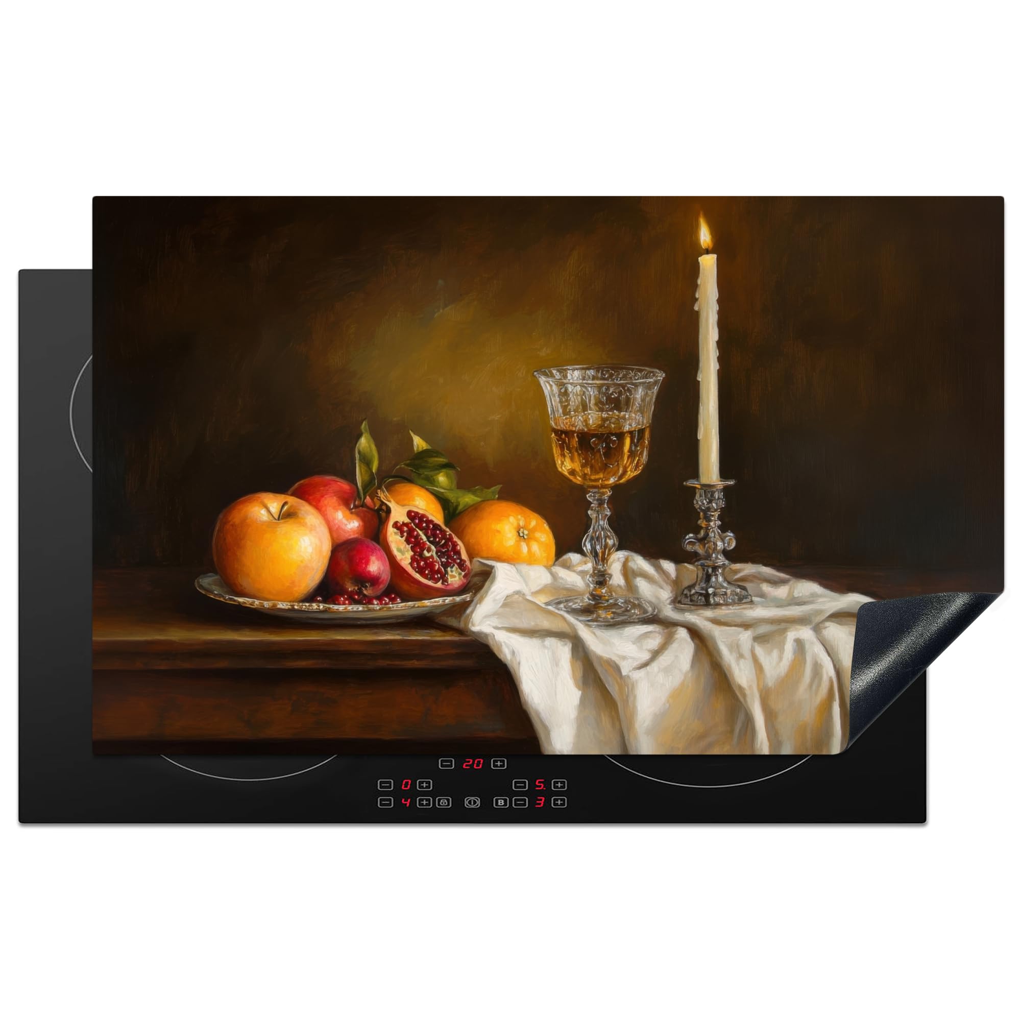 KitchenYeah© Induction Hob Protector Mat 20.5"x33.5" / 85x52 cm Cooker Top Protectors Cover Ceramic Covers Electric Hobs Vinyl Fruit - Still Life - Wine - Candle