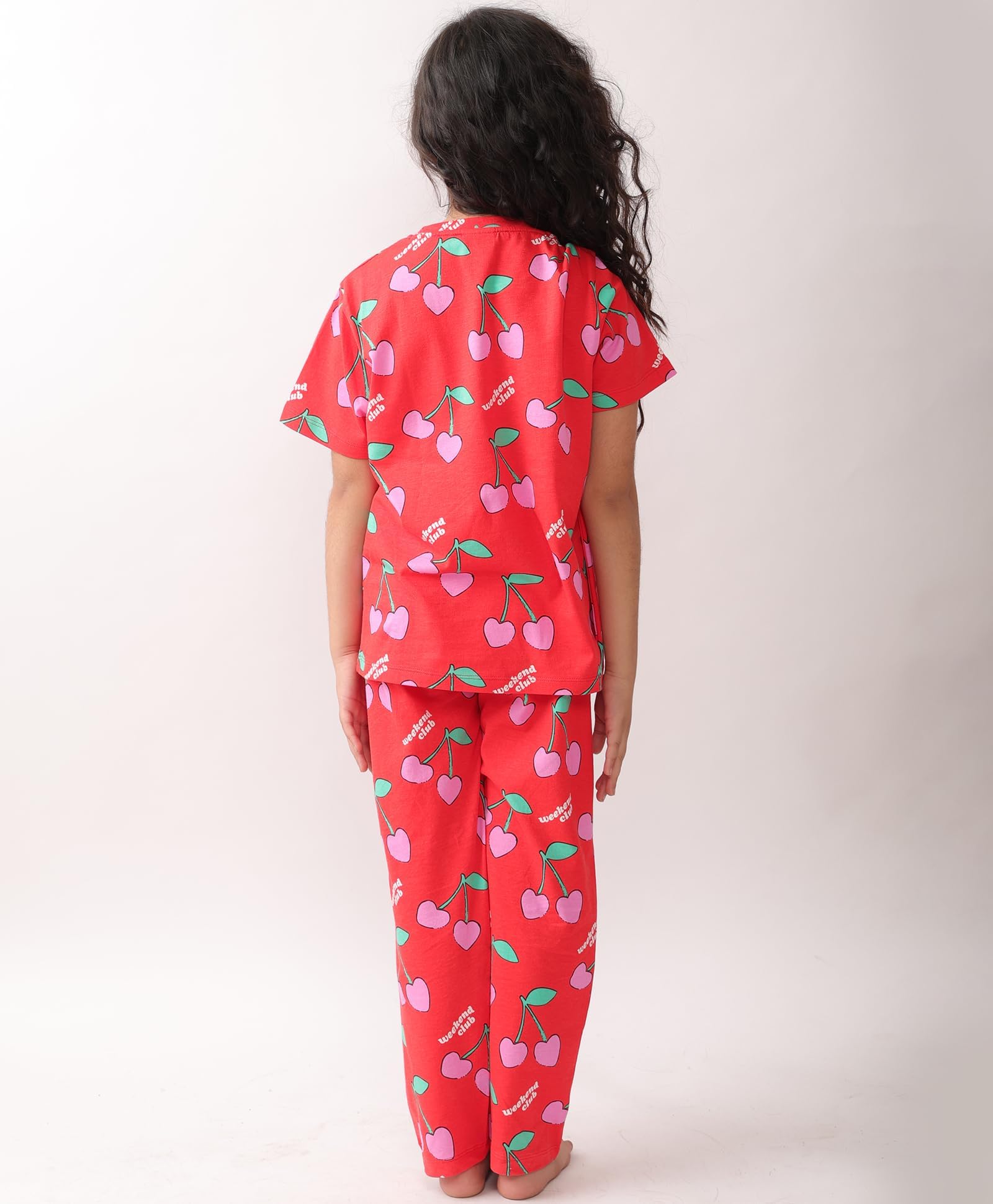 ANTHRILO Summer Cherry RED Short Sleeves Pyjama Set - RED - Image 3 thumbnail