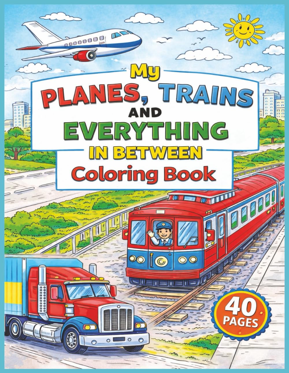 My Planes, Trains, and Everything in Between Coloring Book: A Fun Vehicle Coloring Adventure Featuring Cars, Trucks, Trains, Planes, Boats, and More — For Kids Ages 3–12