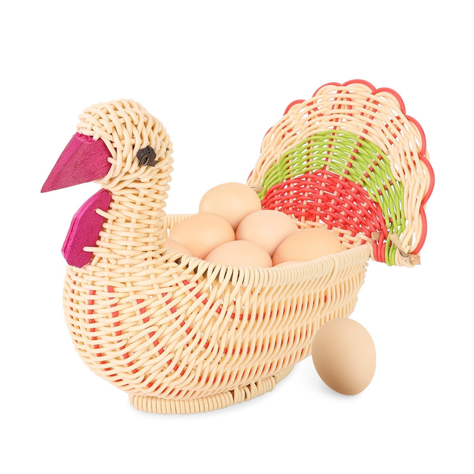 Storage Basket,Chicken Shaped Egg Basket,Woven Basket Egg Holder Imitation Rattan Table Snacks Organizer Farm Hen Container HandWoven Basket Mini Storage Basket for Kitchen Counter,8.7x5.1x6.7inch